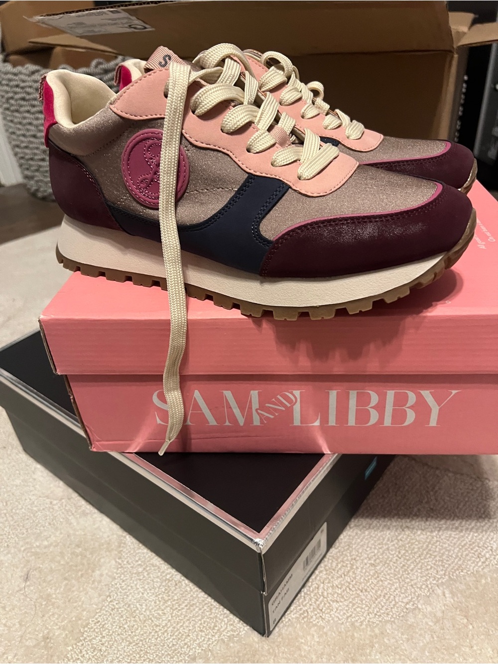 Sam & Libby Pink, Purple and Cream Women’s Lace-Up Sneakers